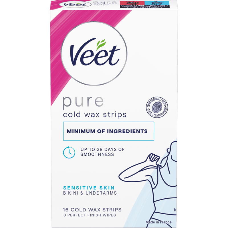 Veet Pure Cold Wax Strips Bikini & Armhuler Sensitiv hud 16 stk 