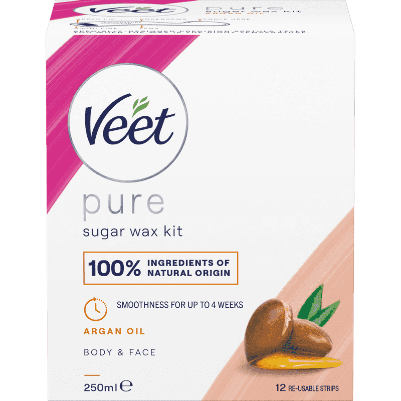 Veet Pure Sugar Wax Kit med Arganolje Kropp & Ansikt 250 ml 