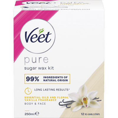 Veet Pure Sugar Wax Kit med Vanilje duft Kropp & Ansikt 250 ml